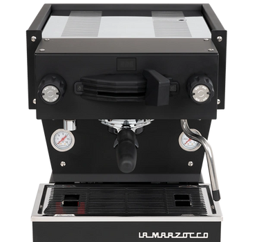 Front view of La Marzocco Home Linea Mini coffee machine in black.