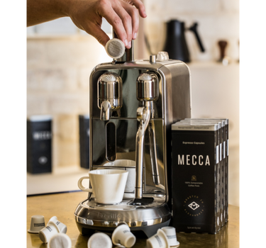 Mecca Coffee Espresso Pods Moonwalker Blend with Breville Machine 
